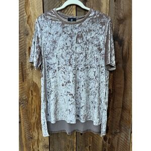 Curations Crushed Velvet Top L Women's Pink Shimmer Boho Luxe Vintage Glam